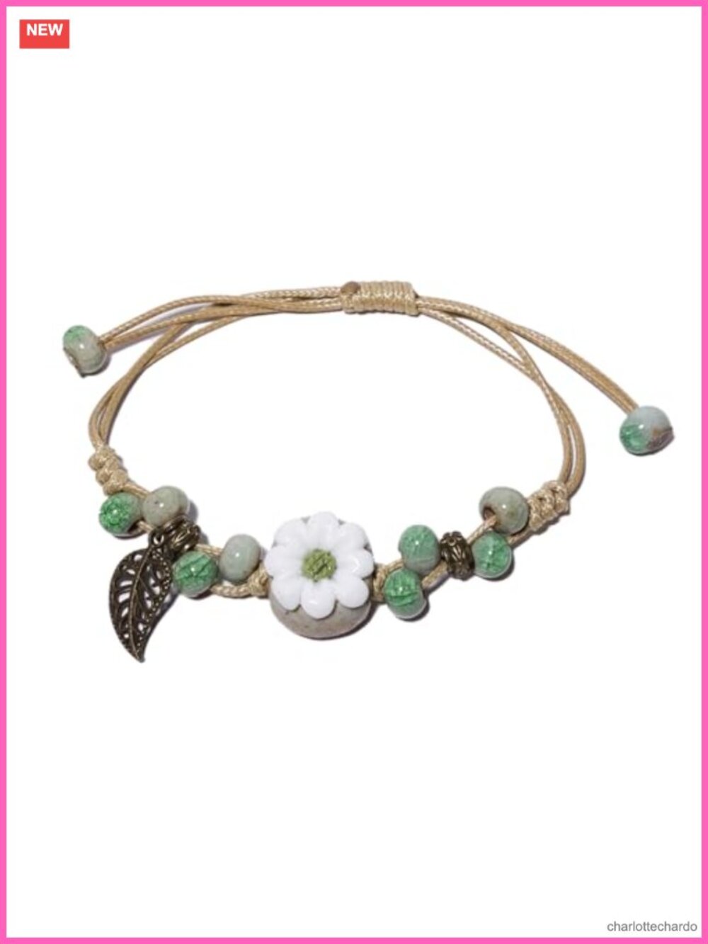 Handmade Boho Ceramic Bead Bracelet Adjustable Slide Knot Women's Jewelry